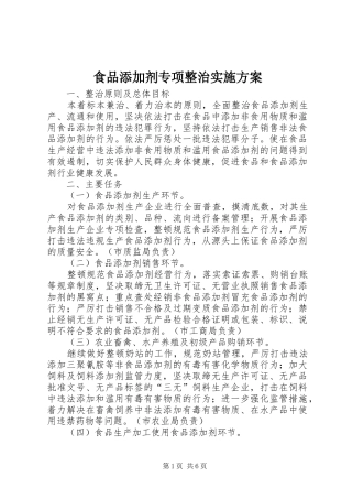2024年食品添加剂专项整治实施方案