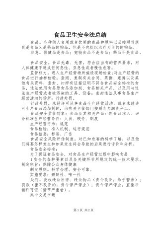 2024年食品卫生安全法总结