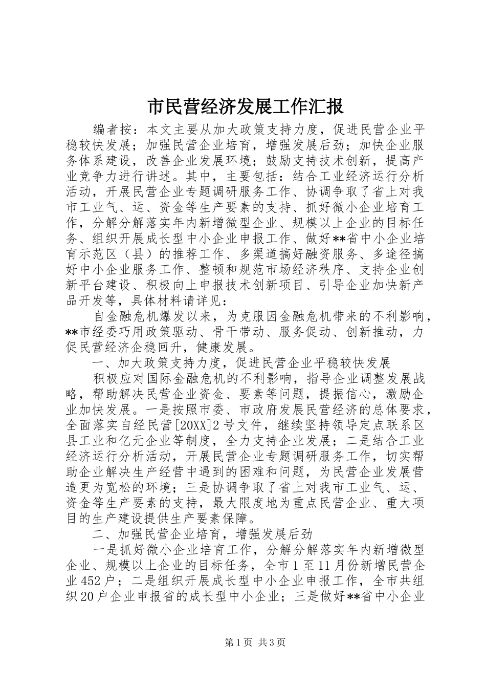 2024年市民营经济发展工作汇报_第1页