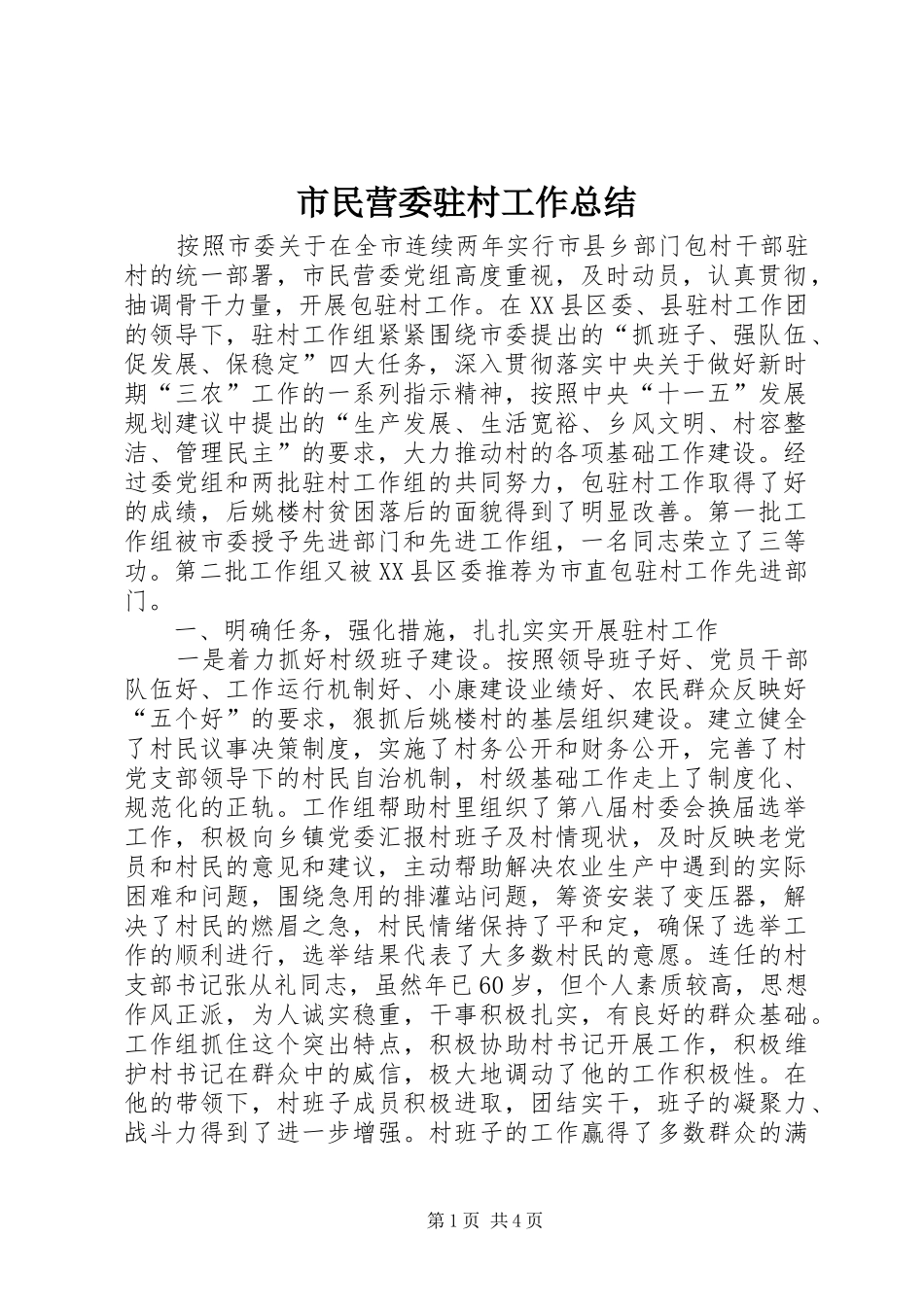 2024年市民营委驻村工作总结_第1页