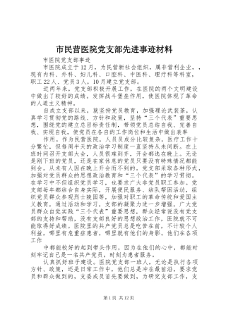 2024年市民营医院党支部先进事迹材料