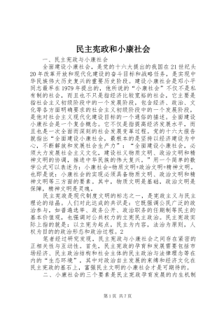 2024年民主宪政和小康社会