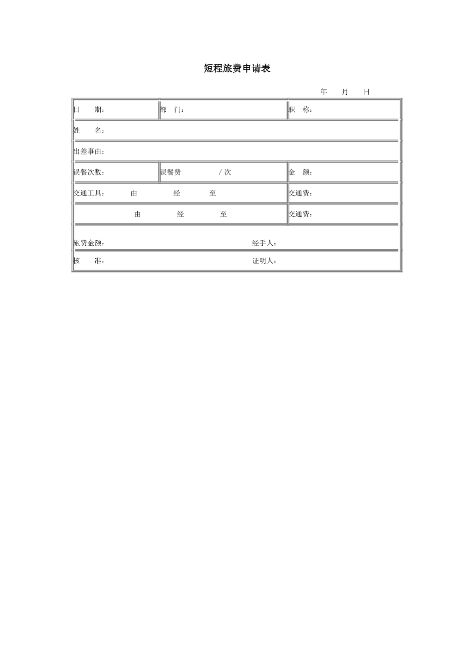 短程旅费申请表_第1页