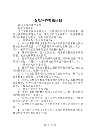 2024年食品物资采购计划