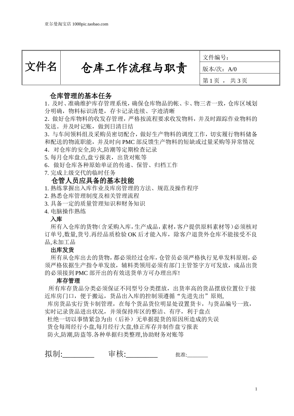 仓库出入库管理规定及流程图 15页_第1页