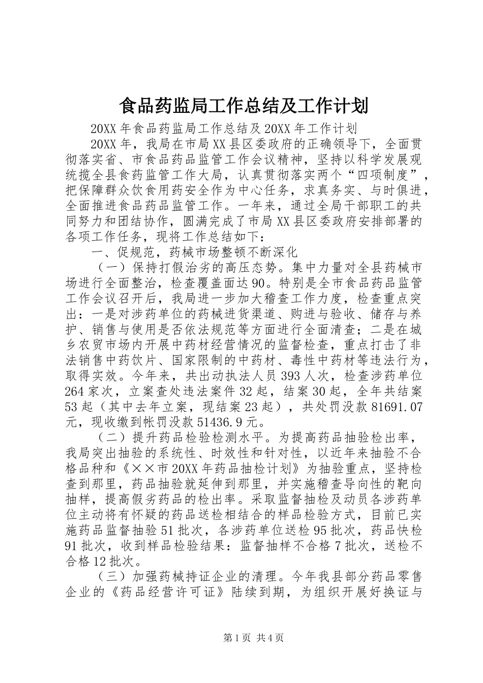 2024年食品药监局工作总结及工作计划_第1页