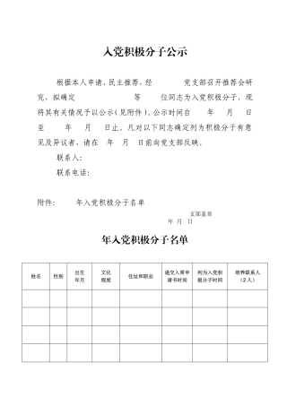 附件2入党积极分子公示