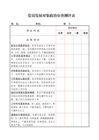 附件4：发展党员政审测评表