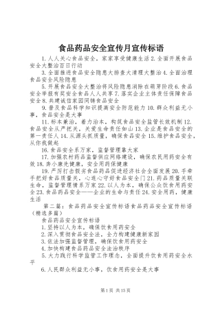 2024年食品药品安全宣传月宣传标语