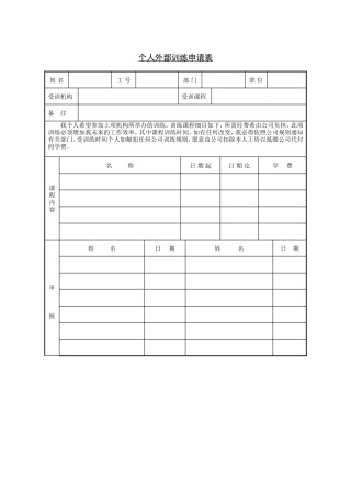 个人外部训练申请表