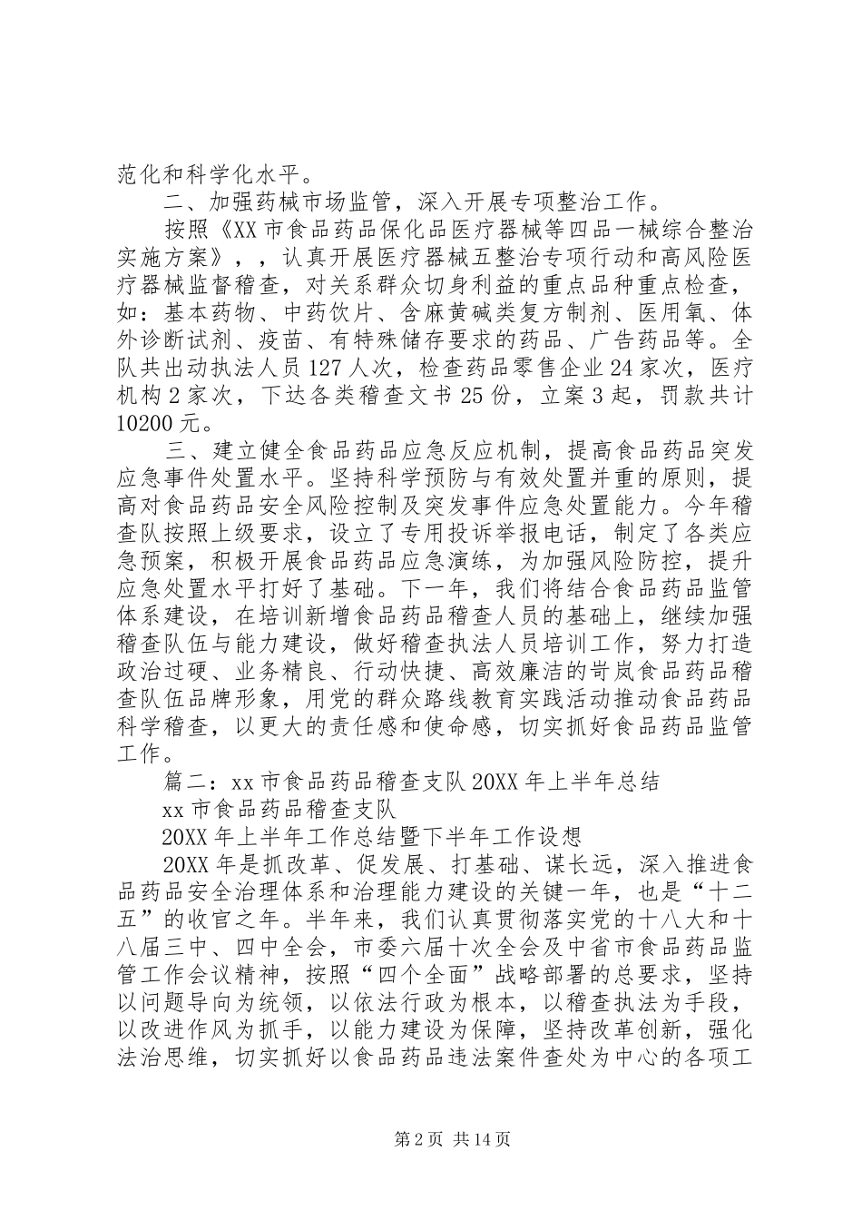 2024年食品药品稽查工作总结_第2页