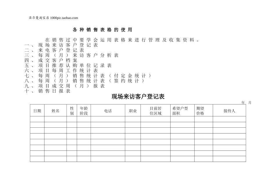 各种销售表格的使用 16页_第1页