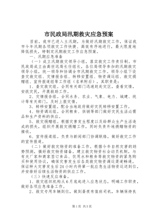 2024年市民政局汛期救灾应急预案