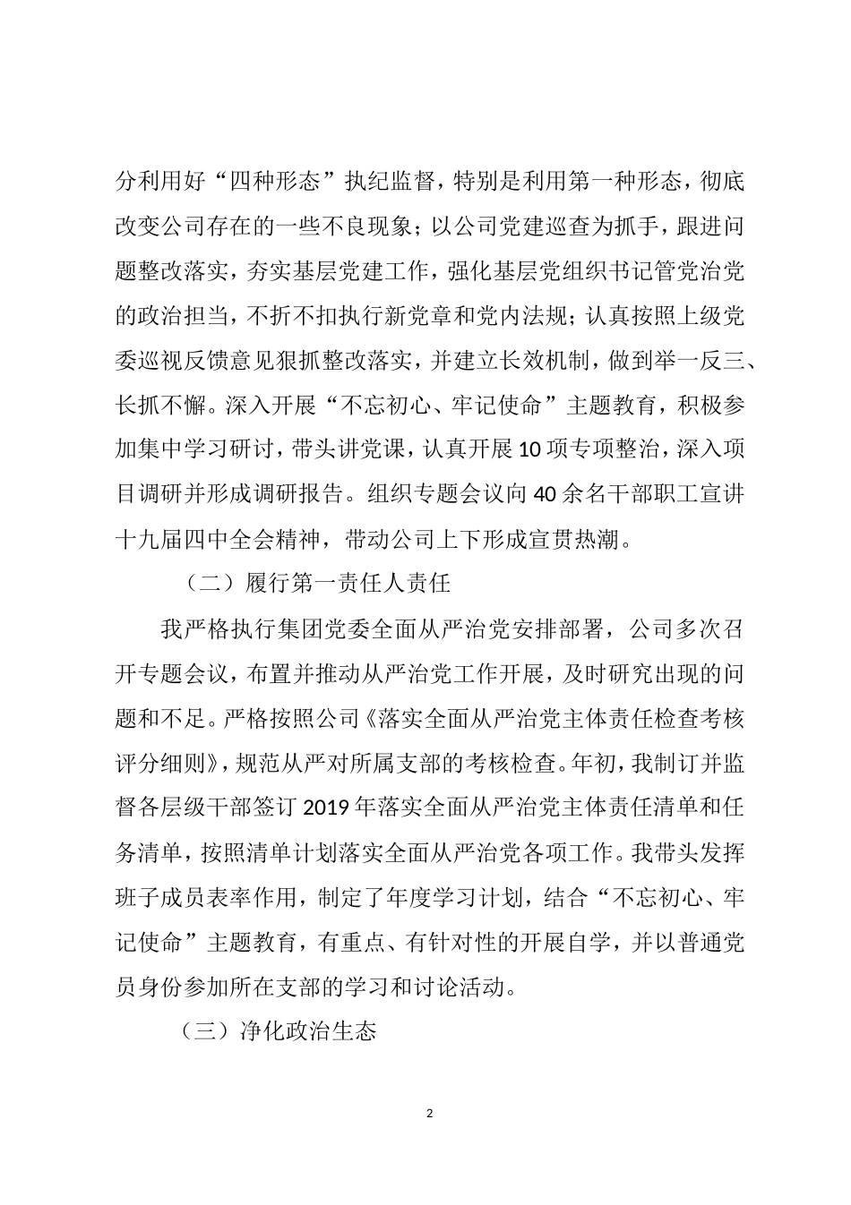 公司党组织主要负责人2019年度述责述廉报告_第2页