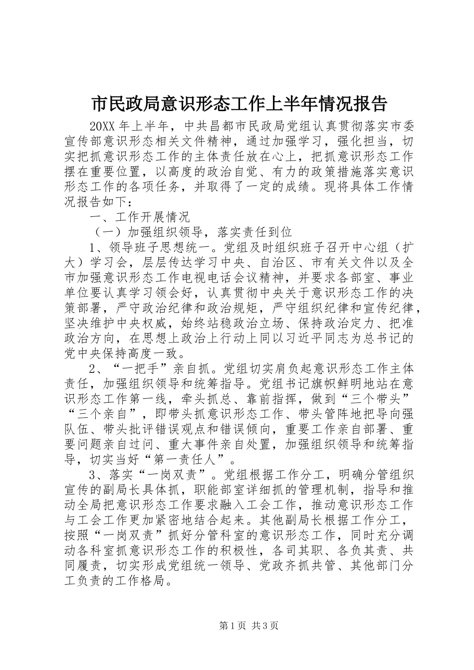 2024年市民政局意识形态工作上半年情况报告_第1页