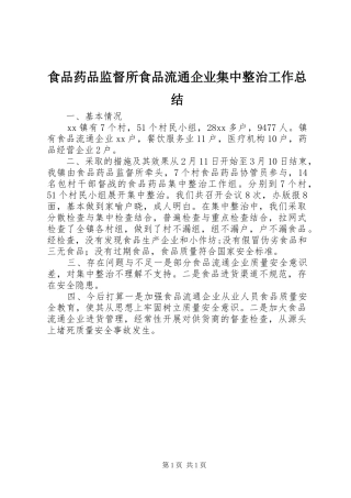 2024年食品药品监督所食品流通企业集中整治工作总结