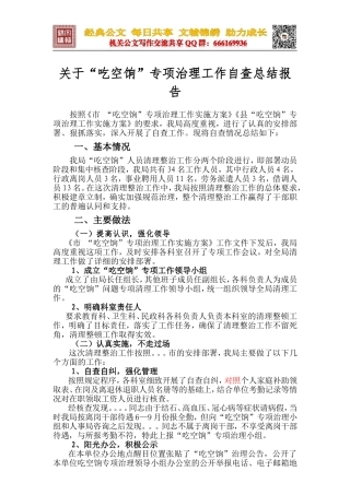 关于“吃空饷”专项治理工作自查总结报告