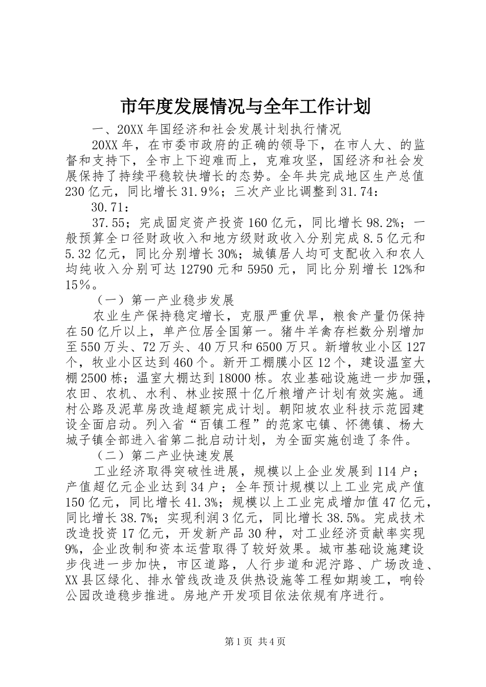 2024年市年度发展情况与全年工作计划_第1页
