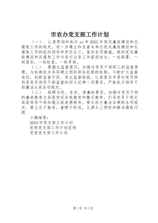 2024年市农办党支部工作计划