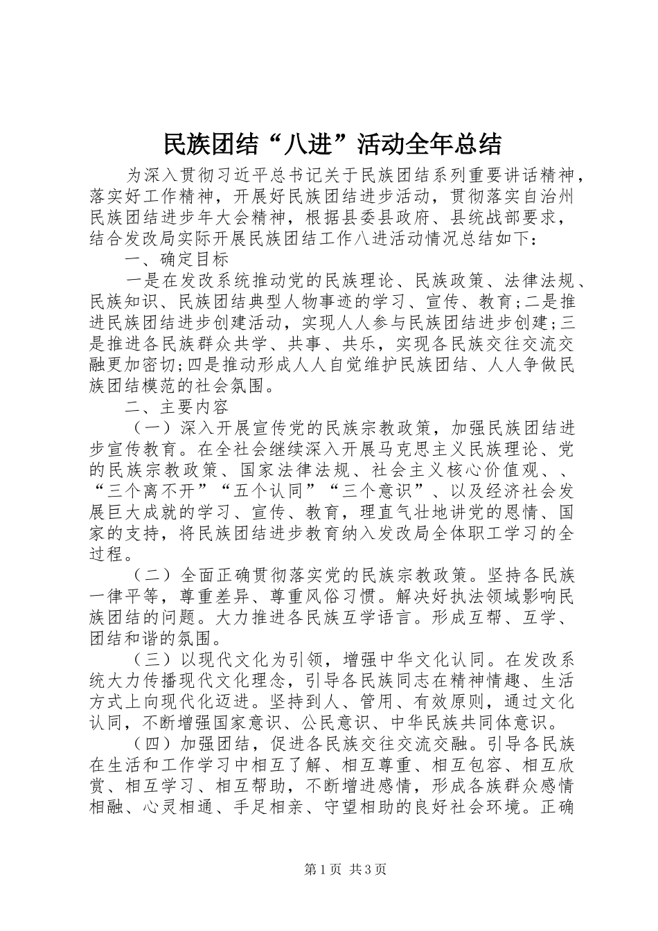 2024年民族团结八进活动全年总结_第1页