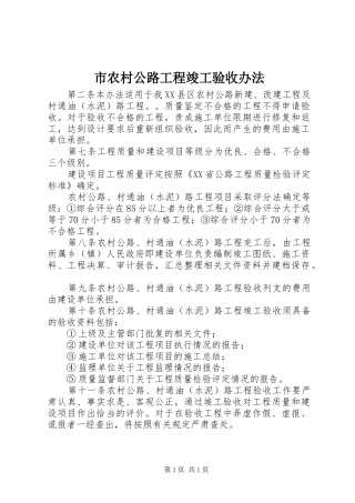 2024年市农村公路工程竣工验收办法