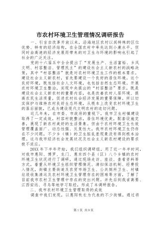2024年市农村环境卫生管理情况调研报告