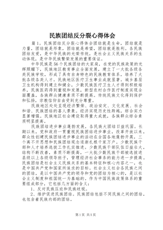 2024年民族团结反分裂心得体会