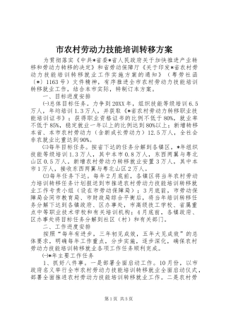 2024年市农村劳动力技能培训转移方案