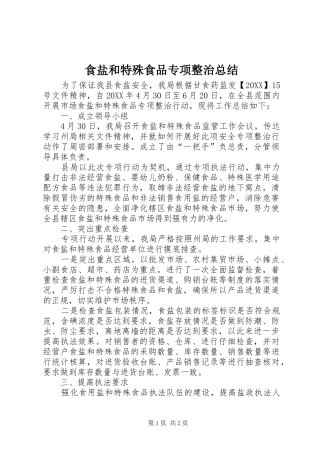 2024年食盐和特殊食品专项整治总结