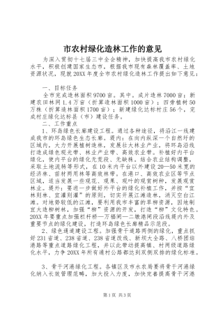 2024年市农村绿化造林工作的意见