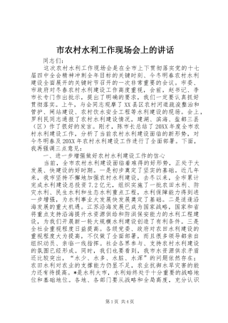 2024年市农村水利工作现场会上的致辞
