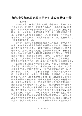2024年市农村税费改革后基层团组织建设现状及对策