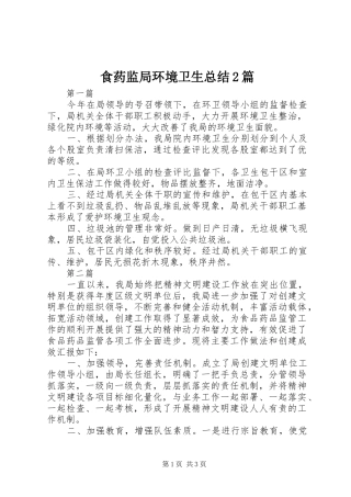 2024年食药监局环境卫生总结篇