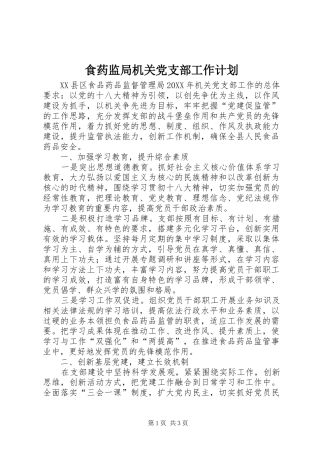 2024年食药监局机关党支部工作计划