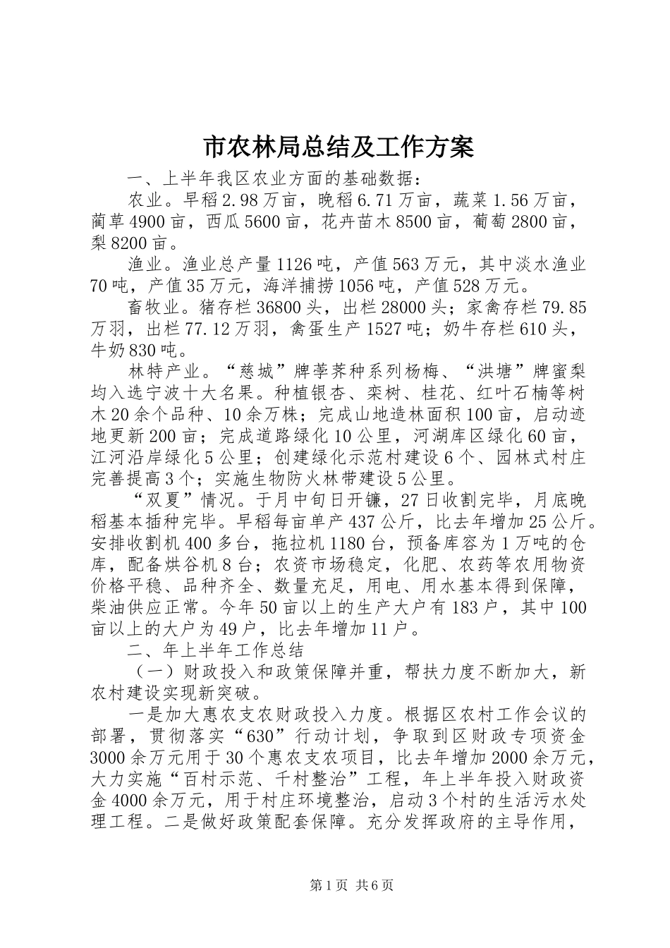 2024年市农林局总结及工作方案_第1页