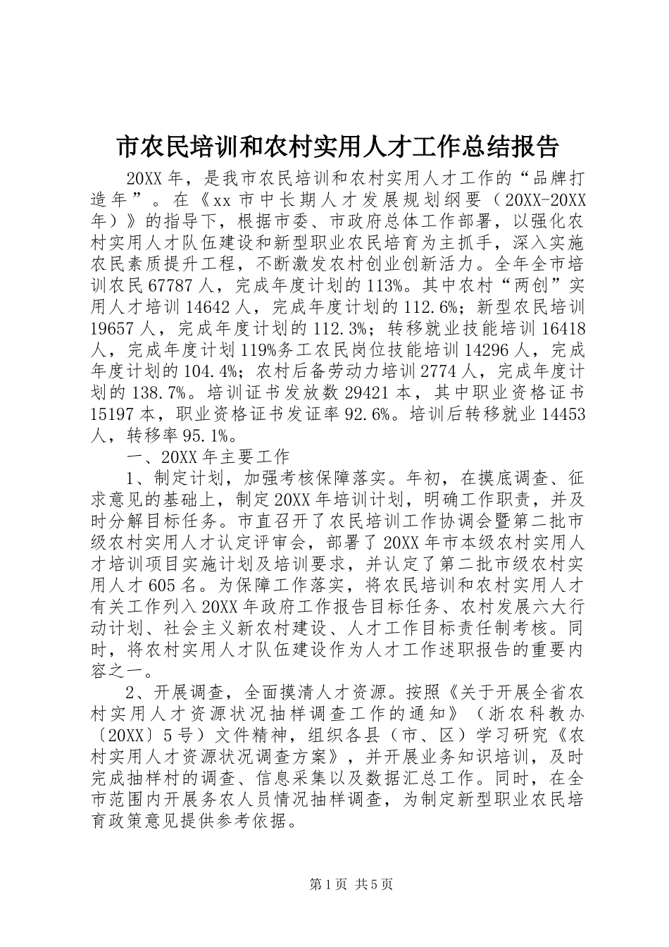 2024年市农民培训和农村实用人才工作总结报告_第1页