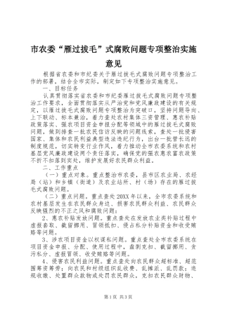 2024年市农委雁过拔毛式腐败问题专项整治实施意见