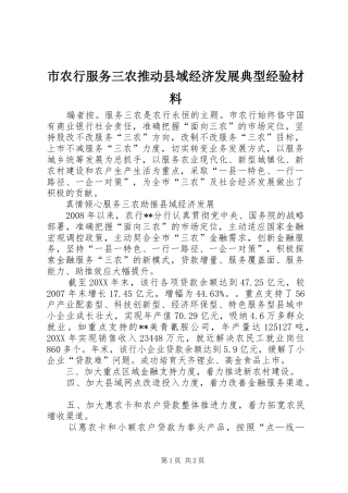 2024年市农行服务三农推动县域经济发展典型经验材料