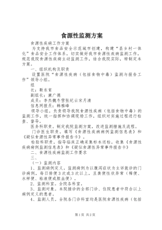 2024年食源性监测方案
