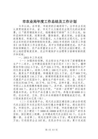 2024年市农业局年度工作总结及工作计划