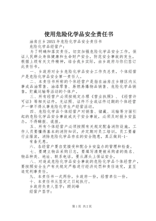 2024年使用危险化学品安全责任书