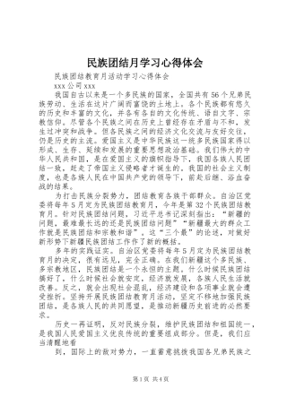 2024年民族团结月学习心得体会