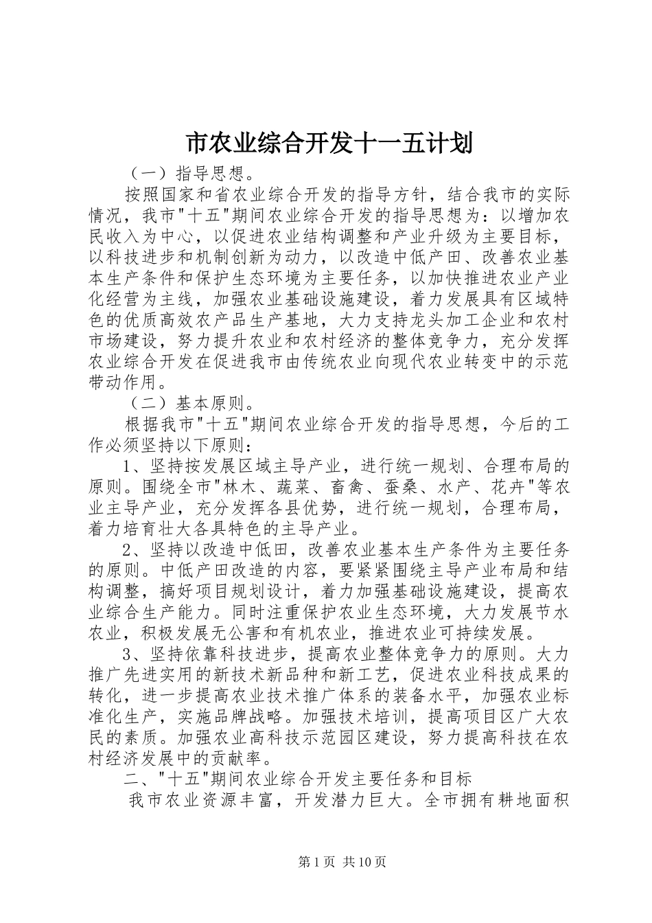 2024年市农业综合开发十一五计划_第1页