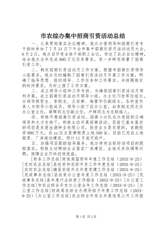 2024年市农综办集中招商引资活动总结
