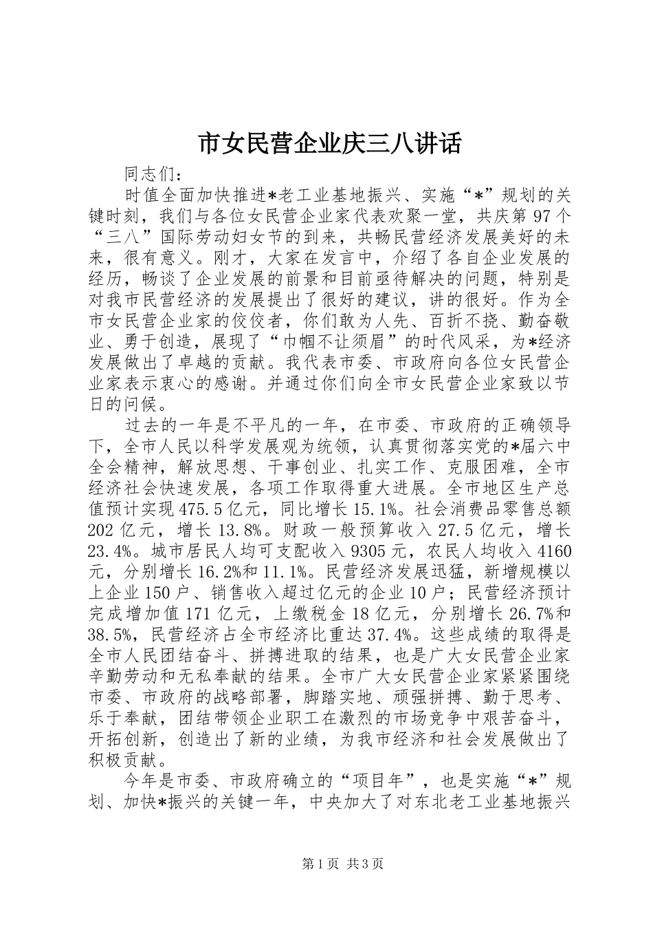 2024年市女民营企业庆三八致辞_第1页