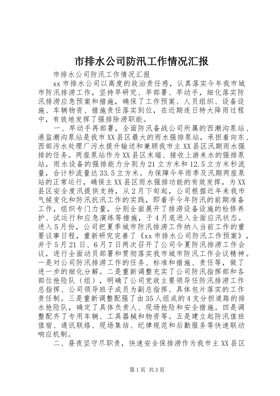 2024年市排水公司防汛工作情况汇报_第1页