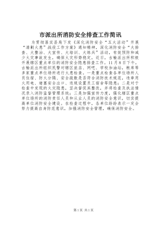 2024年市派出所消防安全排查工作简讯