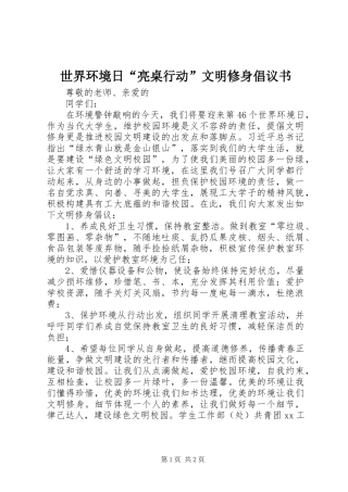 2024年世界环境日亮桌行动文明修身倡议书