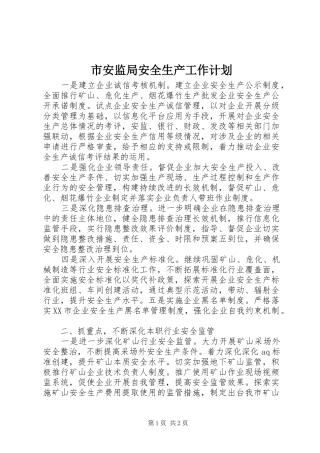 2024年市安监局安全生产工作计划