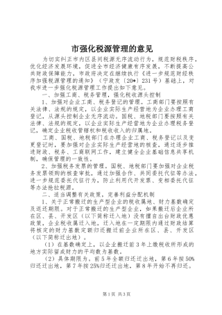 2024年市强化税源管理的意见